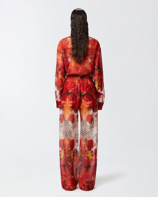 Pantalones Palazzo Ligeros Con Estampado De Flores Y Damero Pinko de color Red
