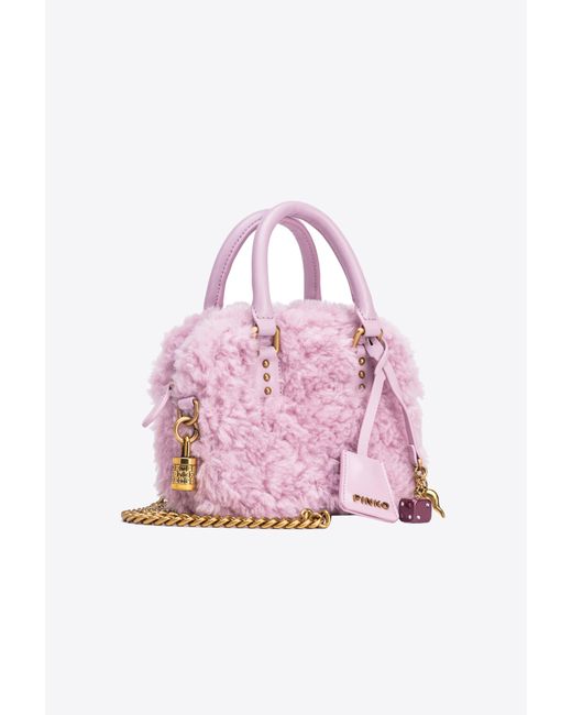 Pinko Pink Mini Bowling Bag In Faux Fur