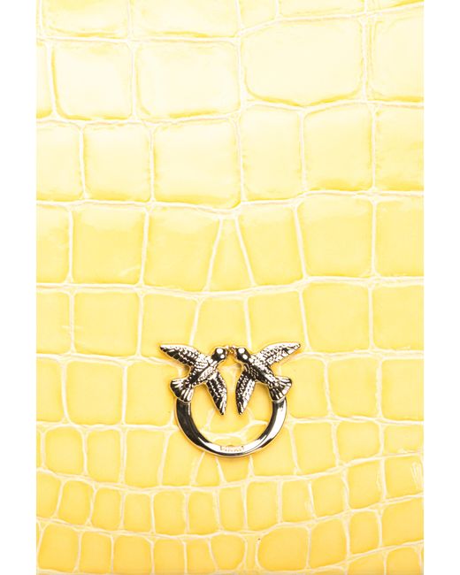 Pinko Yellow Galleria Shiny Coloured Croc-print Classic Flat Love Bag