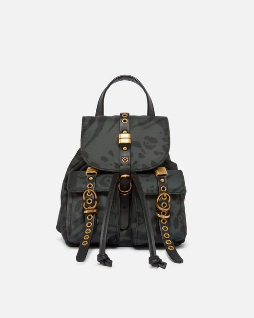 Pinko Black Small Nylon Backpack With Animal Print