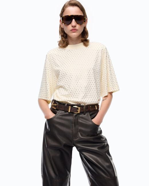 Pinko White T-Shirt With Rhinestones And Logo