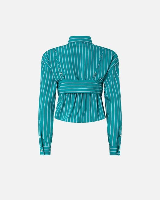 Pinko Blue Striped Cropped Shirt With Bow