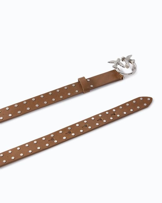 Pinko White Glossy Leather Belt With Love Birds Buckle And Studs, 2 Cm