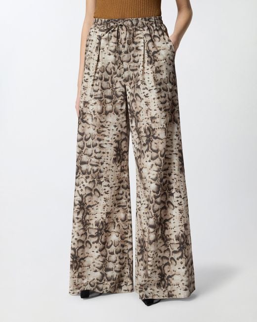 Pinko White Wide-Leg Trousers With Snake Print