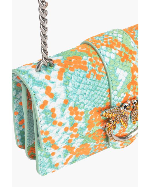 Pinko Blue Galleria Mini Love Bag One In Python-print Leather With Flock Detail