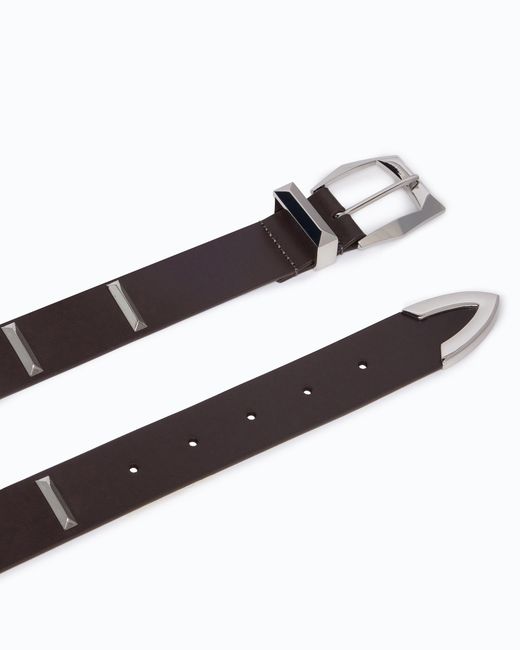 Pinko White Leather Belt With Rectangular Studs, 3 Cm