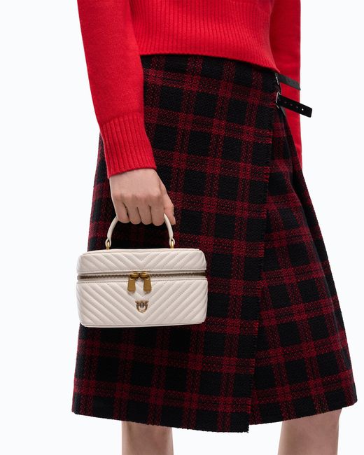 Pinko White Small Beauty Case With Shoulder Strap Chevron Nappa