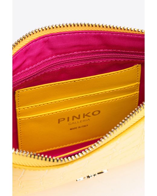 Pinko Yellow Galleria Shiny Coloured Croc-print Classic Flat Love Bag