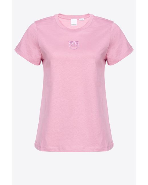 T-shirt ricamo Love Birds di Pinko in Pink
