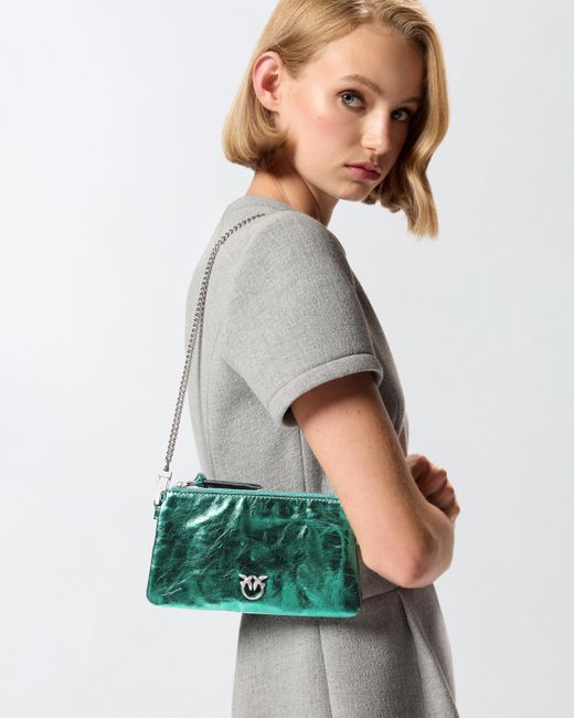 Pinko Green Mini Double Bag In Laminated Leather
