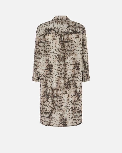 Pinko White Mini Dress With Snake Print And Neckline Ribbons