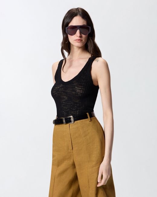 Pinko Black Ribbed Vest Top With Logo