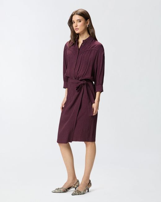 Pinko Red Midi Dress With Shirt-Style Top And Belt