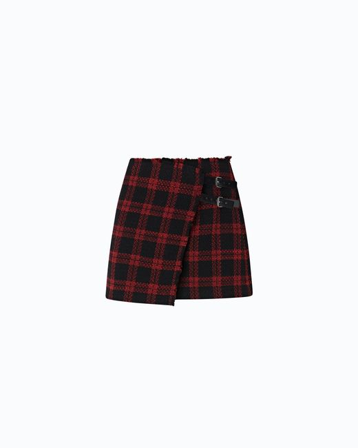 Pinko White Wrap Mini Skirt With Check Pattern
