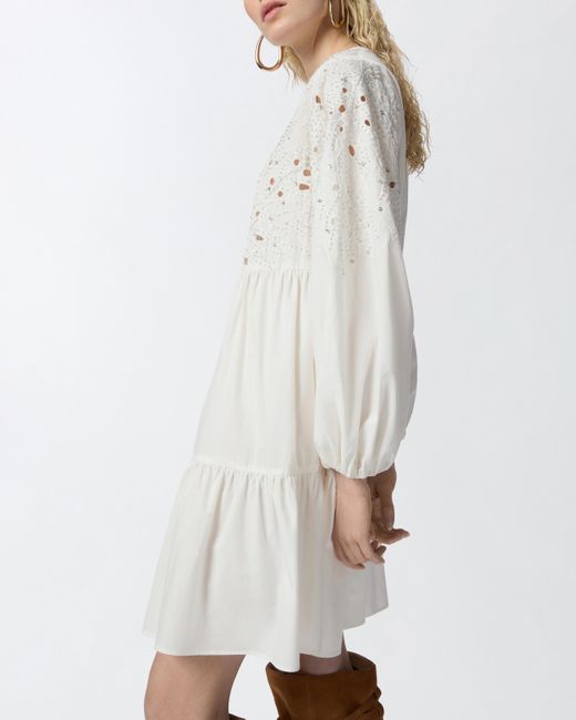 Pinko White Mini Dress With Openwork And Crystals