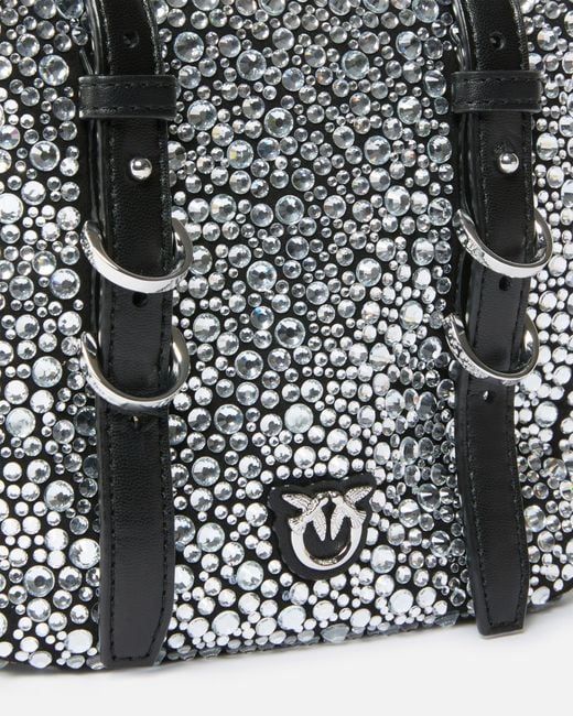 Pinko White Cubic Bag Fully Rhinestoned Crossbody Bag