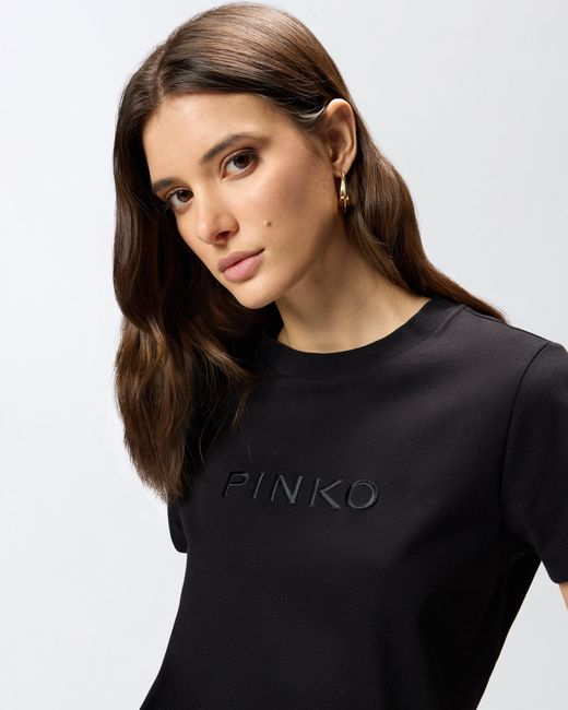 Pinko Black T-Shirt With Logo Embroidery