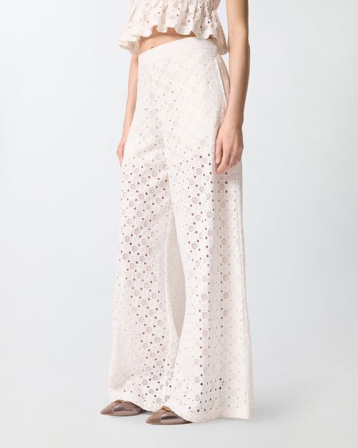 Pinko White Trousers With Openwork Motif