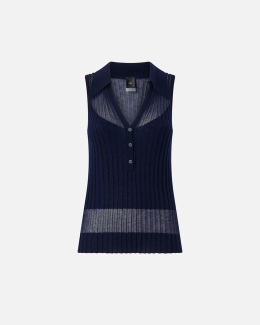 Pinko Blue Ribbed Polo Vest Top