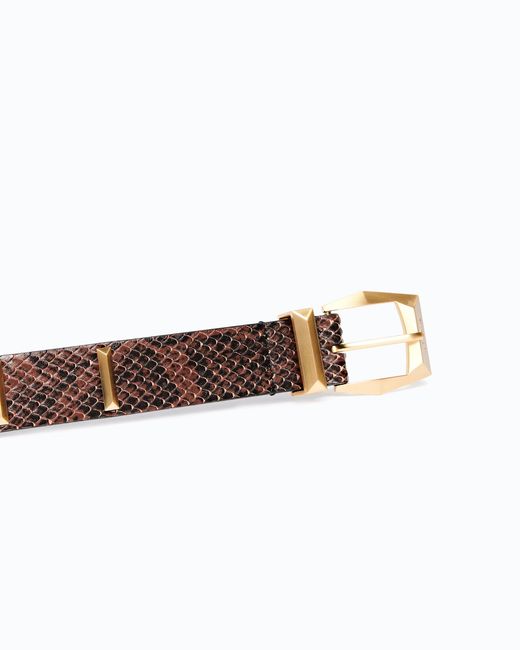 Pinko White Python-Print Leather Belt With Studs, 3 Cm
