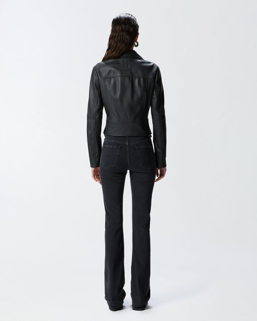 Pinko Black Short Zipped Nappa Leather Biker Jacket