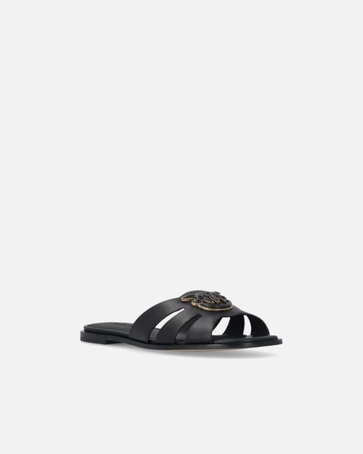 Pinko White Leather Slip-On Sandals With Love Birds Logo