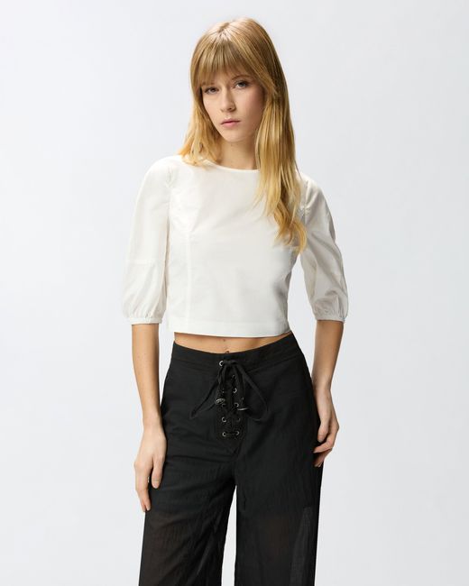 Pinko White Cropped Backless Blouse