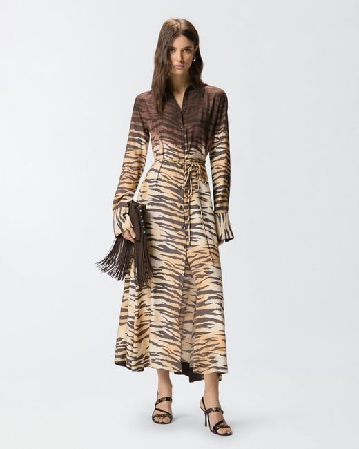 Pinko Natural Long Shirt Dress With Animal Print