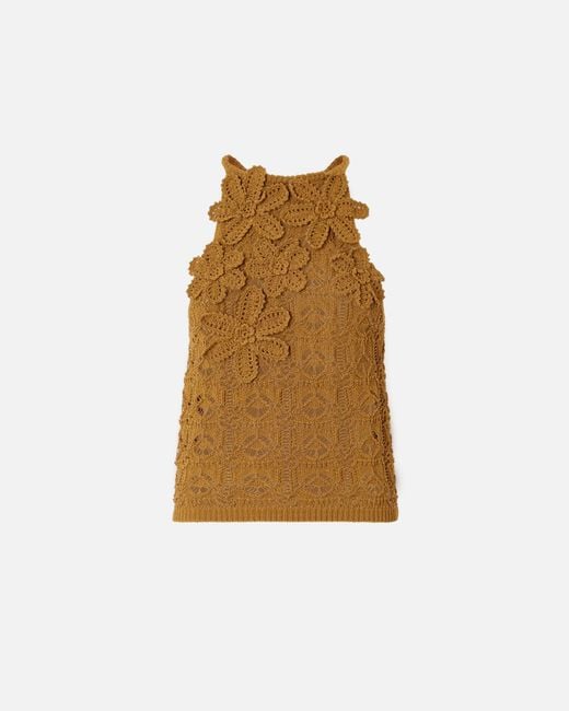 Pinko Brown Crochet-Effect Top With Appliqué Flowers