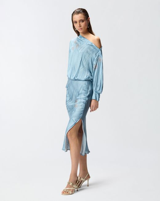 Pinko Blue Fluid Midi Dress With Placed Jewel Print