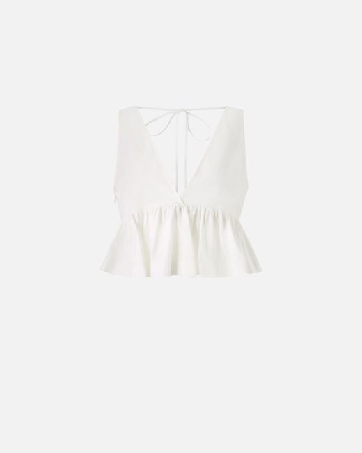 Pinko White Crop Top With Ruffle And Ties