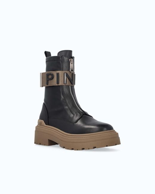Pinko White Platform Boots With Lettering Logo