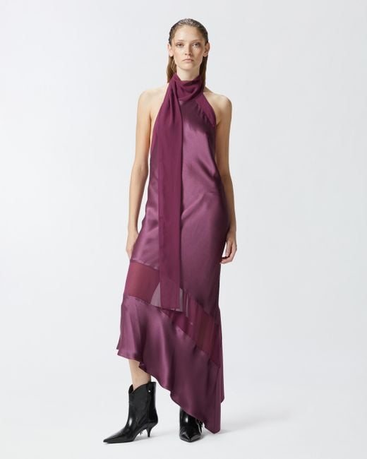 Pinko Purple Satin And Georgette Open-Back Dress