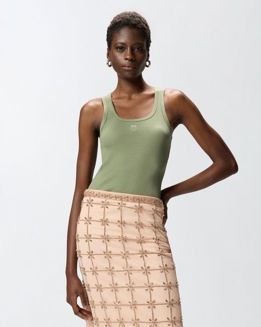Pinko Green Vest Top With Love Birds Golden Detail