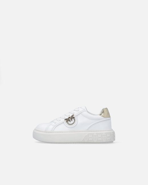 Pinko White Leather Sneakers With Love Birds Logo