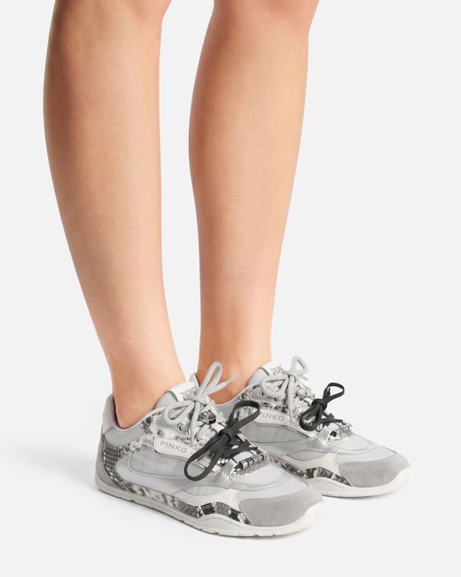 Sneakers Embossées Python Avec Lacets Doubles Pinko en coloris White