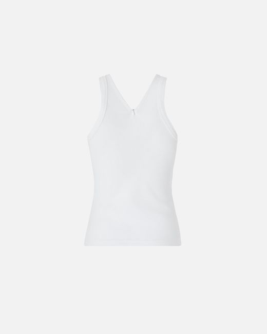 Pinko White Rib-Knit Tank Top With V-Neck And Logo