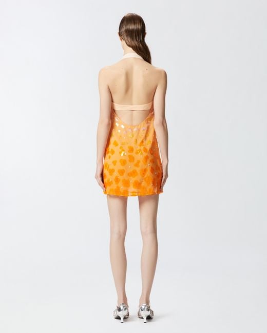 Pinko Orange Gradient Mini Dress With Sequins And Open Back