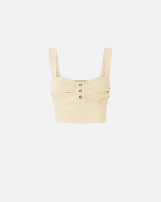 Pinko White Buttoned Linen Crop Top
