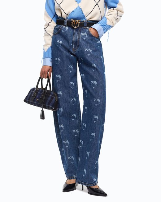Pinko Blue Jeans With All-Over Love Birds Logo