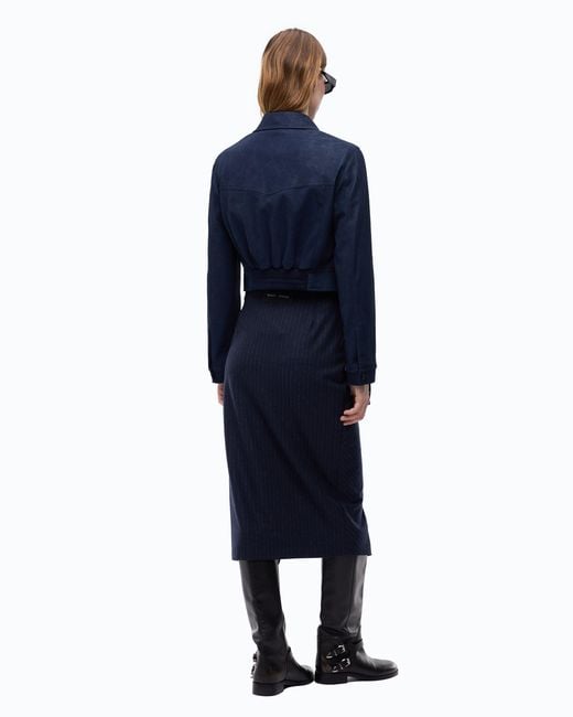 Pinko Blue Cropped Nubuck Leather-Effect Jacket