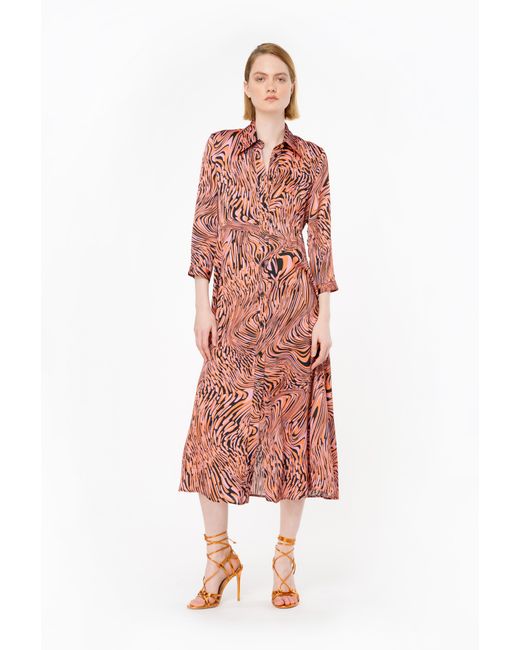 Pinko Red Shirt Dress With Distorted Print