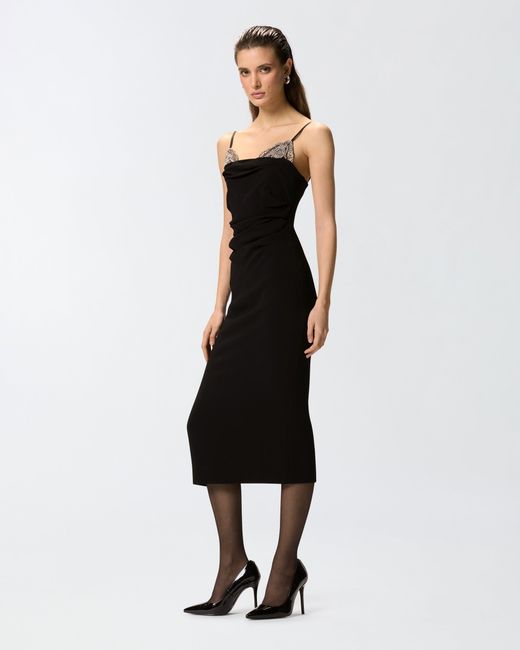 Pinko Black Slim-Fit Midi Dress With Jewel Embroidery