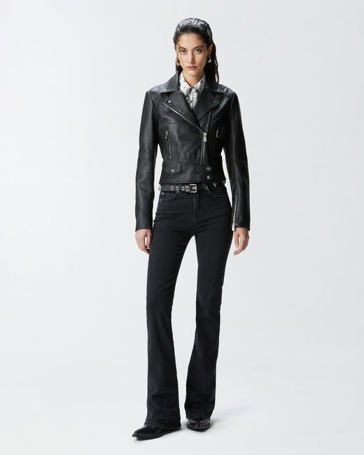 Pinko Black Short Zipped Nappa Leather Biker Jacket