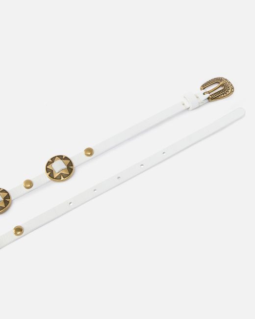 Pinko White Thin Belt With Engraved Metal Plates 1Cm