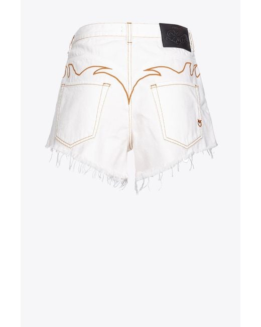 Pinko White Fringed Shorts With Embroidery On The Back