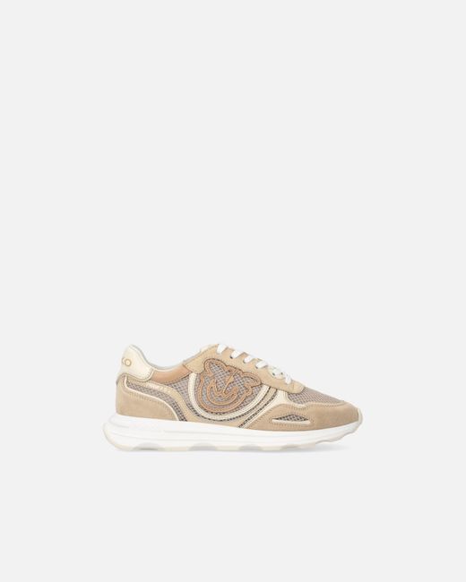 Pinko White Mesh And Suede Sneakers With Love Birds Logo