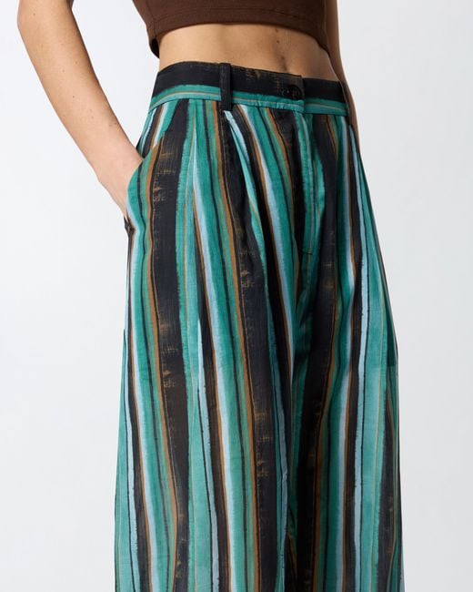 Pinko Blue Relaxed-Fit Cotton Trousers With Brushstroke-Effect Stripes