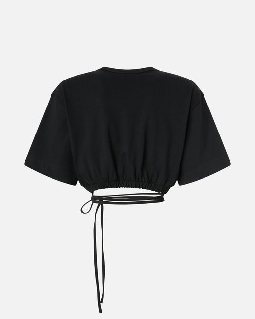 Pinko Black Cropped T-Shirt With Lace And Texan Details