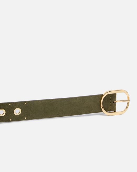 Pinko Green Leather Belt With Eyelets, 4Cm